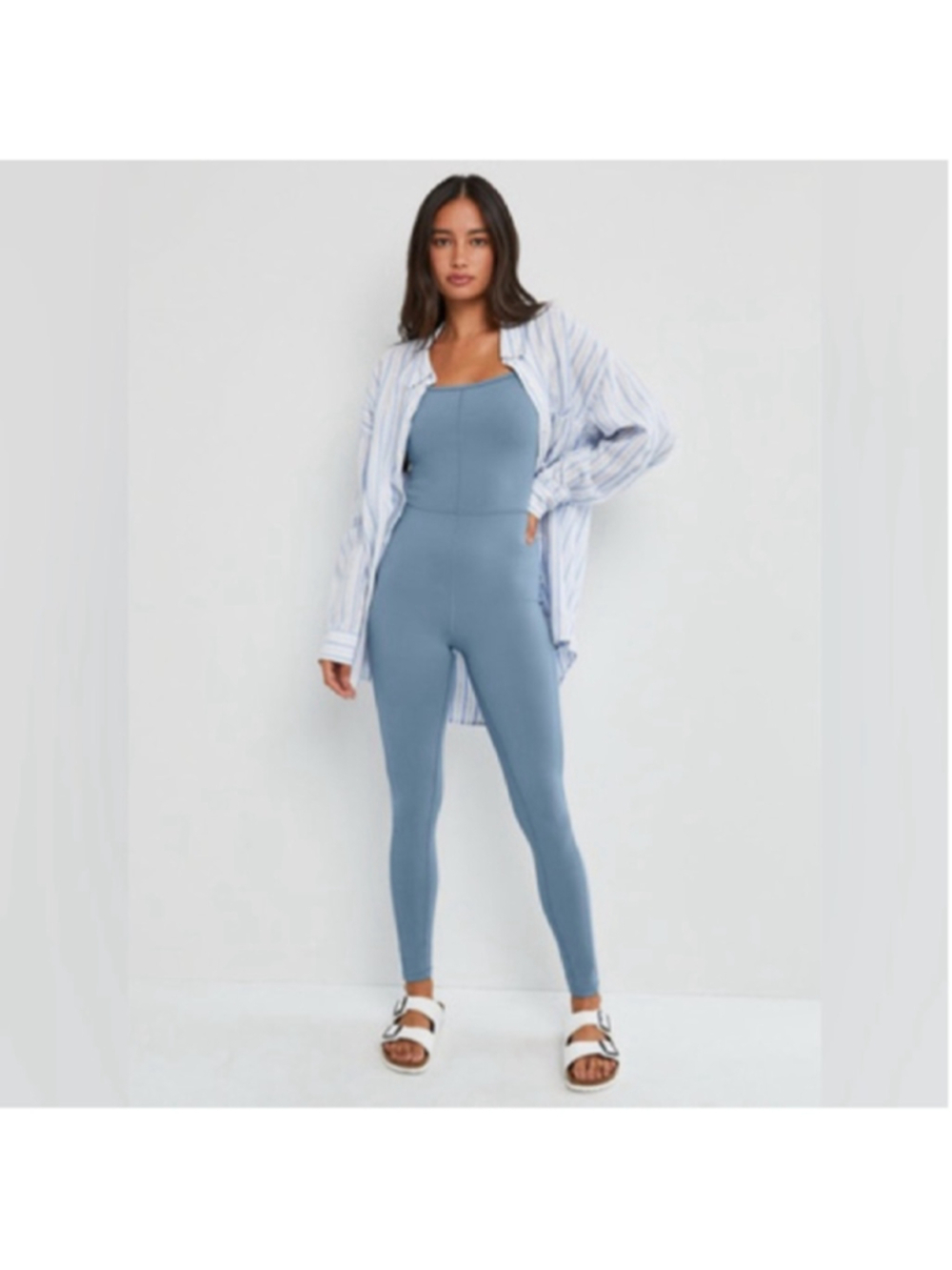 Aritzia Wilfred free divinity one-piece scoop back bodysuit blue grey sz sm